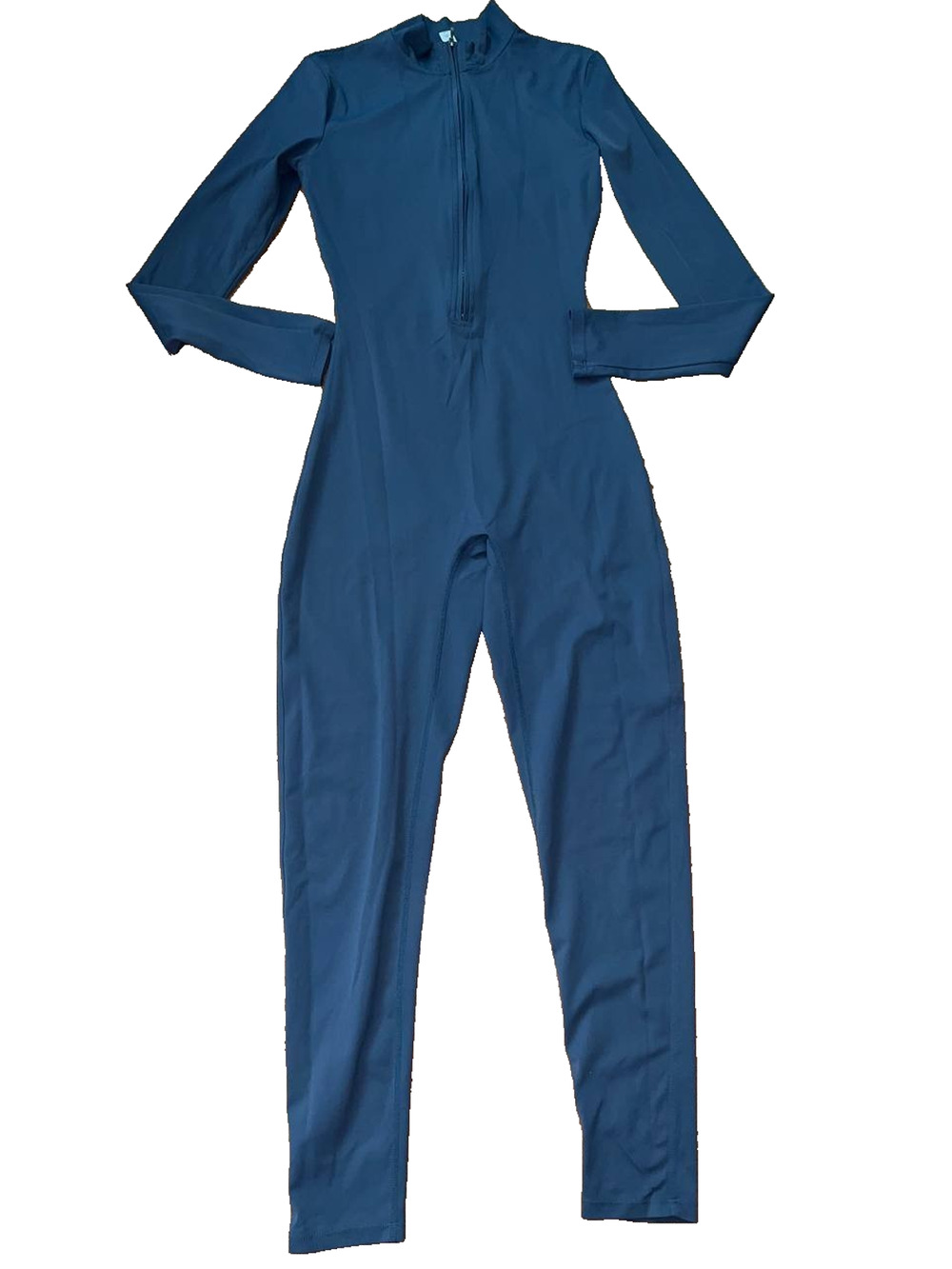 Long Sleeve Bodysuit Jumpsuit Zip Up Y2K Yoga babydoll Pants Size Small A010958